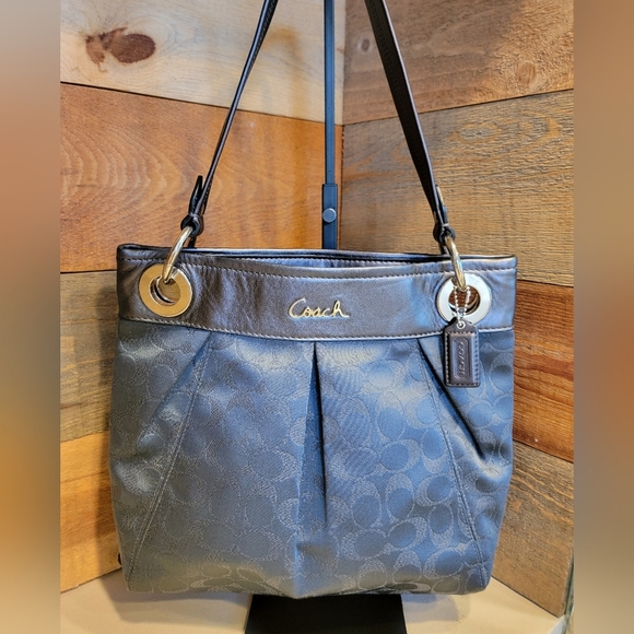 Coach Ashley Medium Jacquard Fabric Signature "C" Charcoal Crossbody Bag - Picture 5 of 16